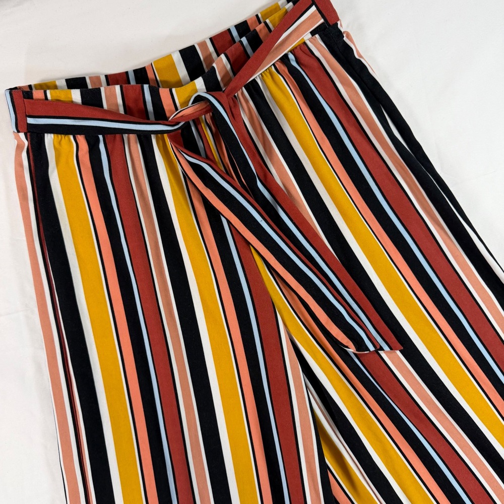 No Comment NY LA Striped Wide Leg Pants Womens Medium Multi Color Tie Waist